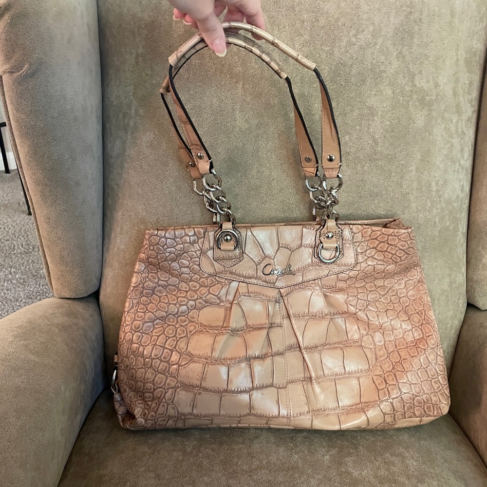 Coach Crocodile Embossed Tan Bag
